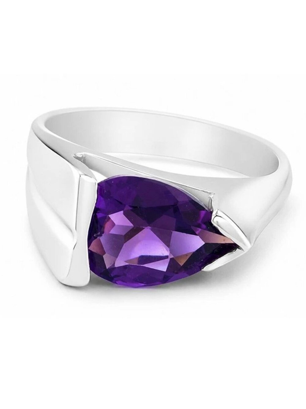 Genuine 1.78 Carats Amethyst Ring 14k White Gold